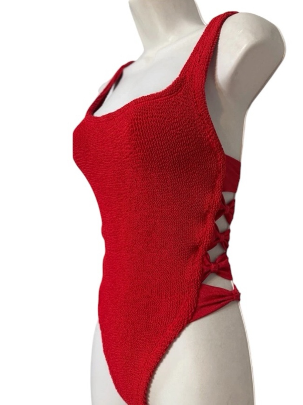 Hunza G Tiffany Bow Cutout One Piece Swimsuit in Red OS - Picture 8 of 10